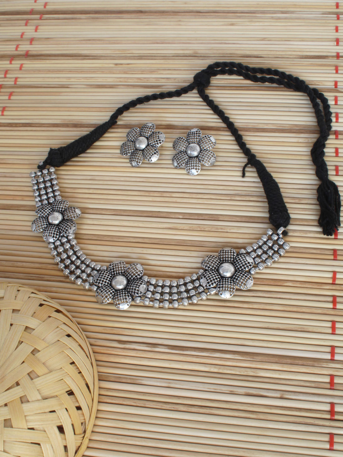 Silver Color Oxidised Necklace