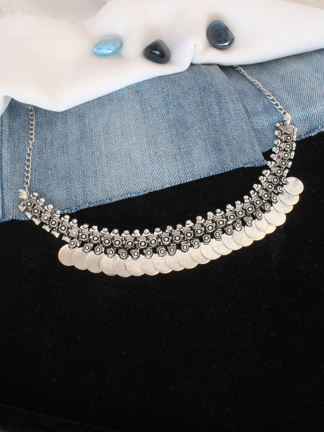 Silver Color Oxidised Necklace