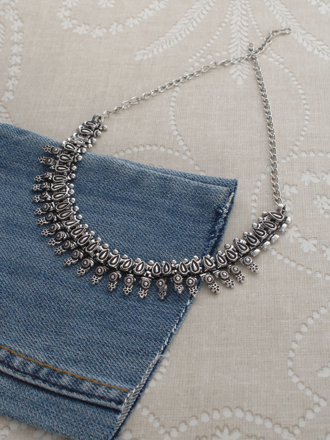 Silver Color Oxidised Necklace