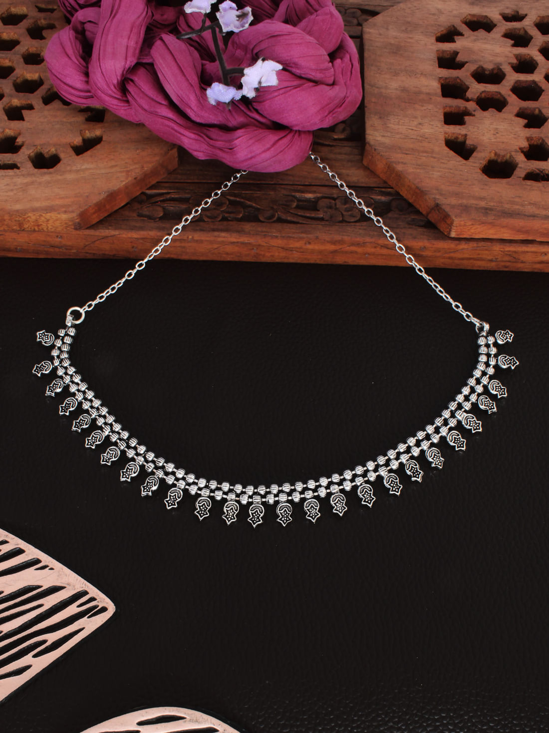 Silver Color Oxidised Necklace