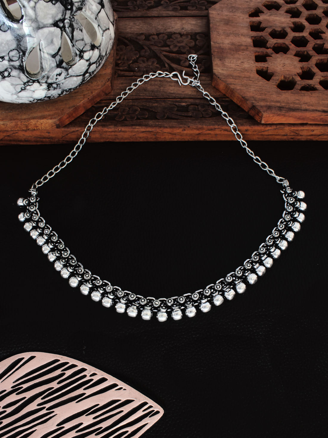 Silver Color Oxidised Necklace
