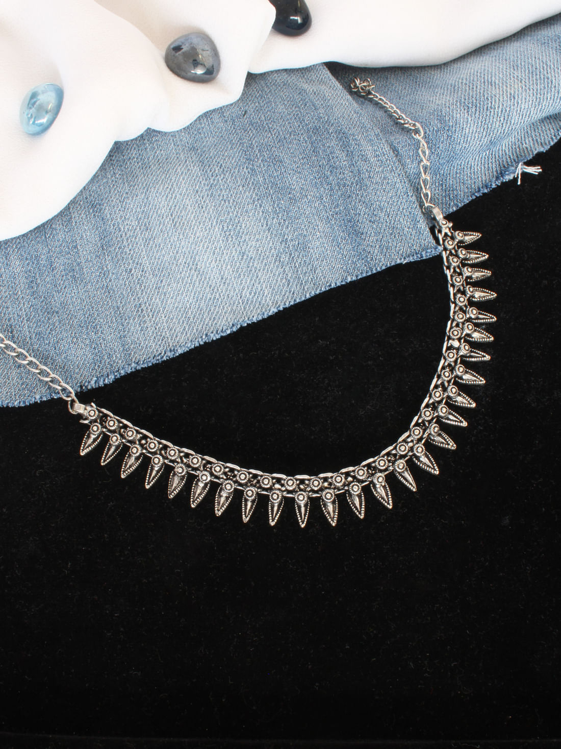 Silver Color Oxidised Necklace