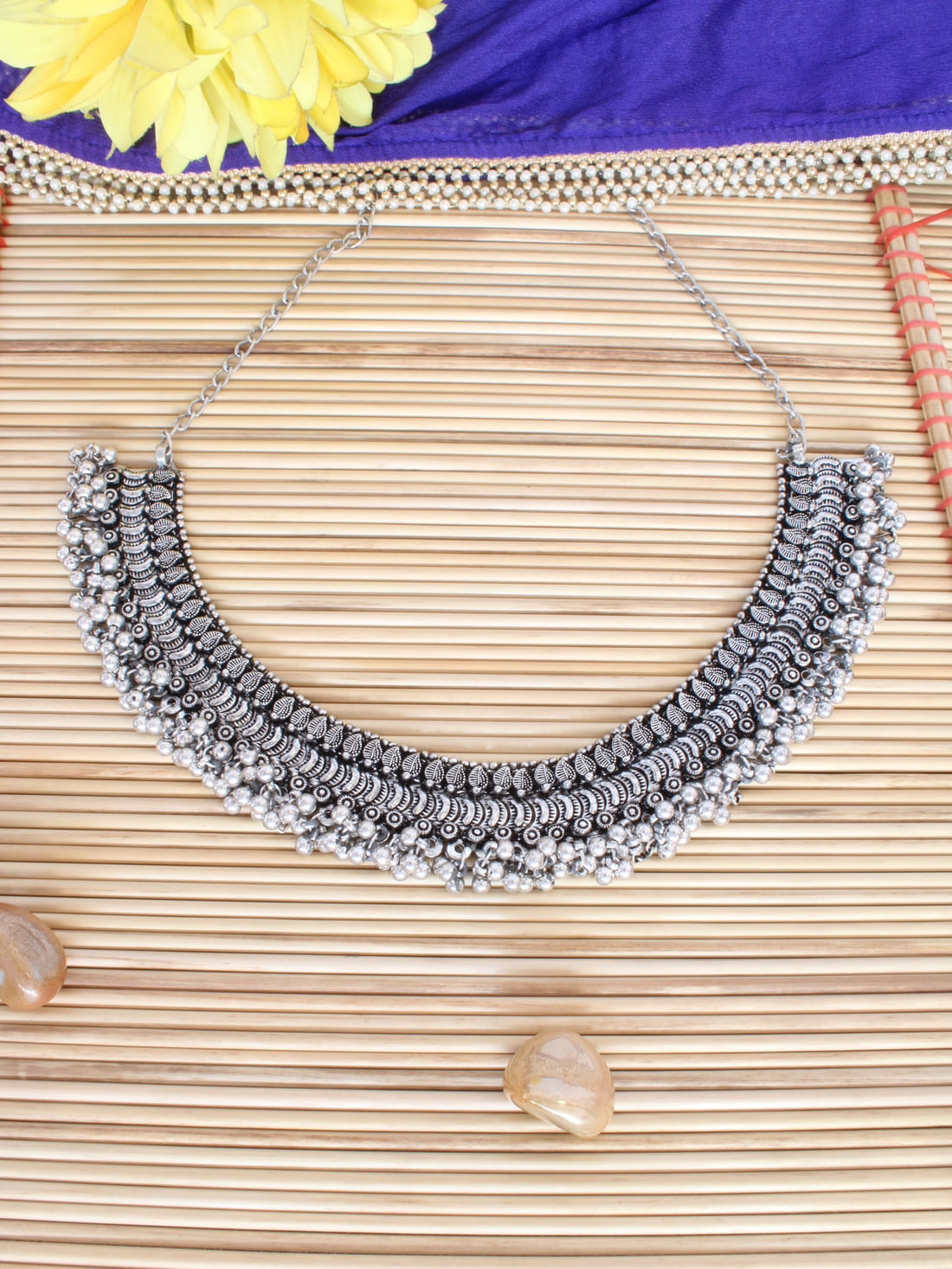 Silver Color Oxidised Necklace