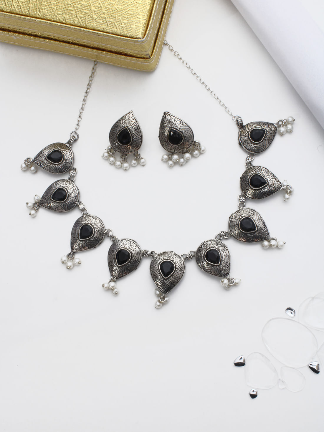 Black Color Oxidised Necklace Set