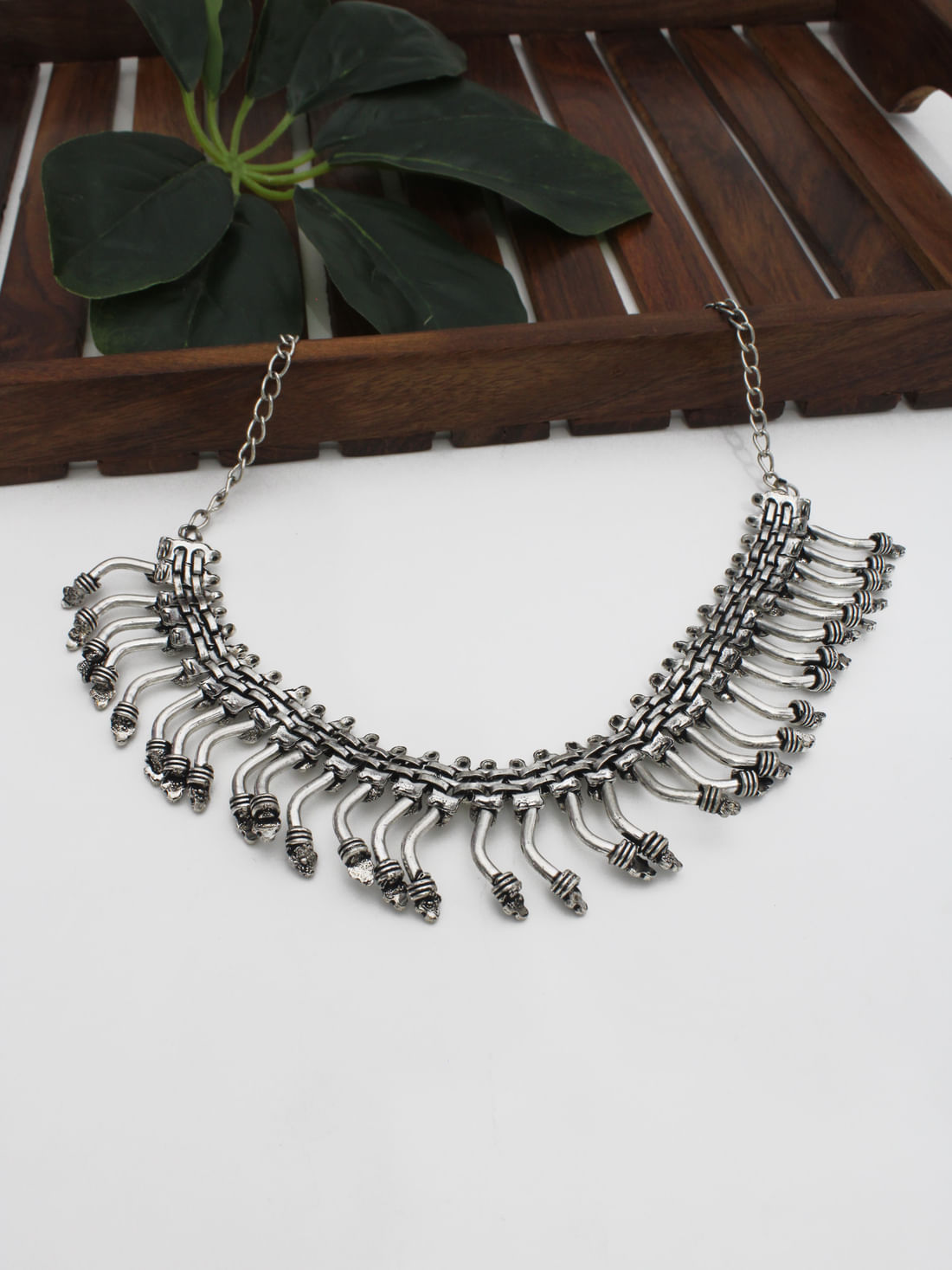Silver Color Oxidised Necklace