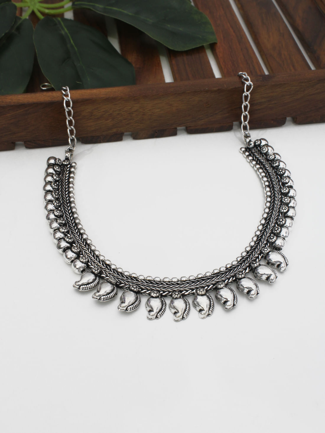 Silver Color Oxidised Necklace