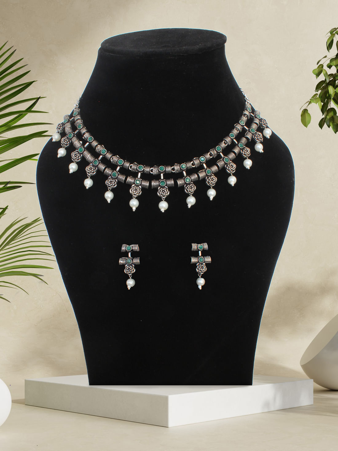 Green Color Oxidised Necklace