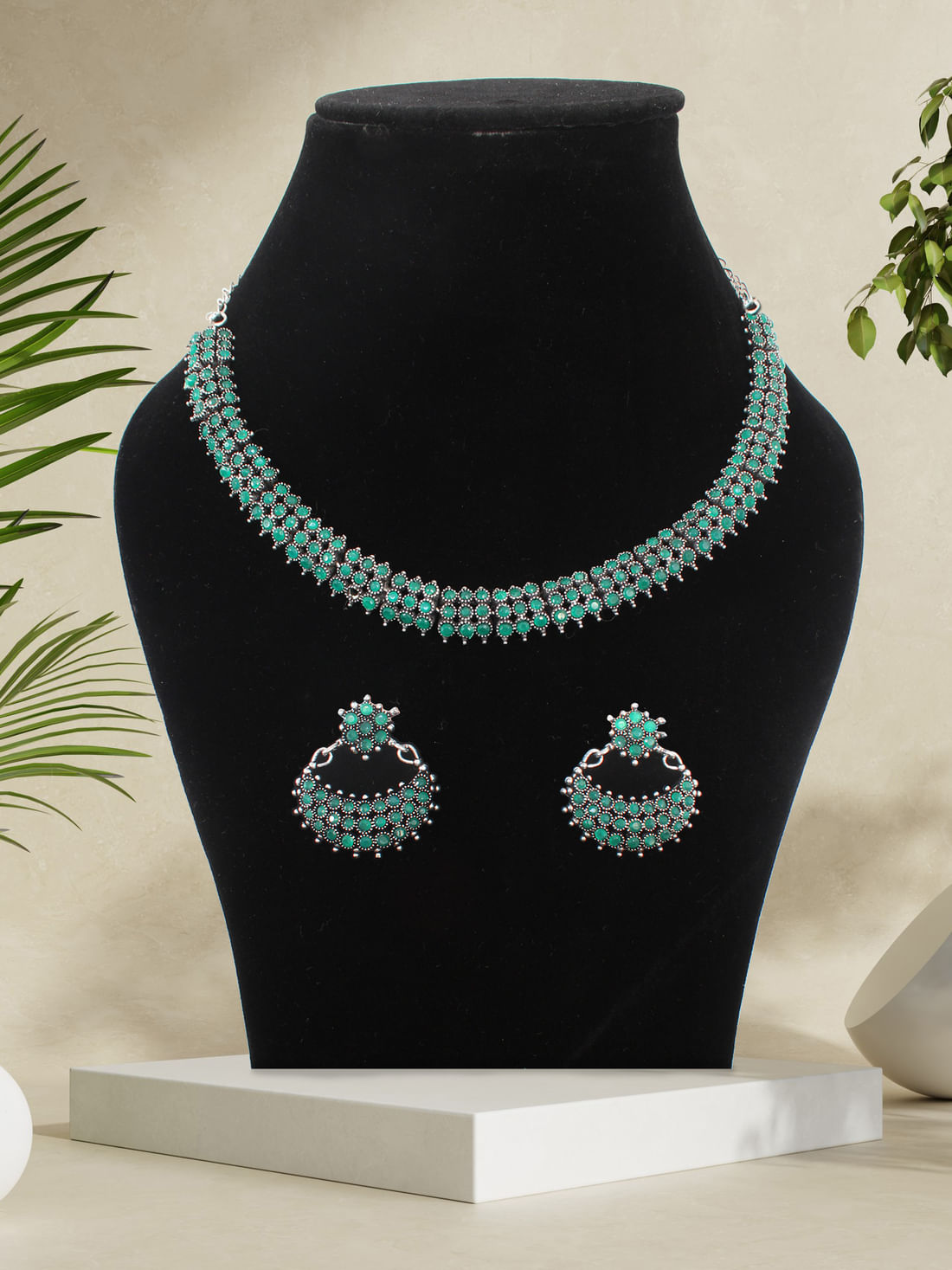 Green Color Oxidised Necklace