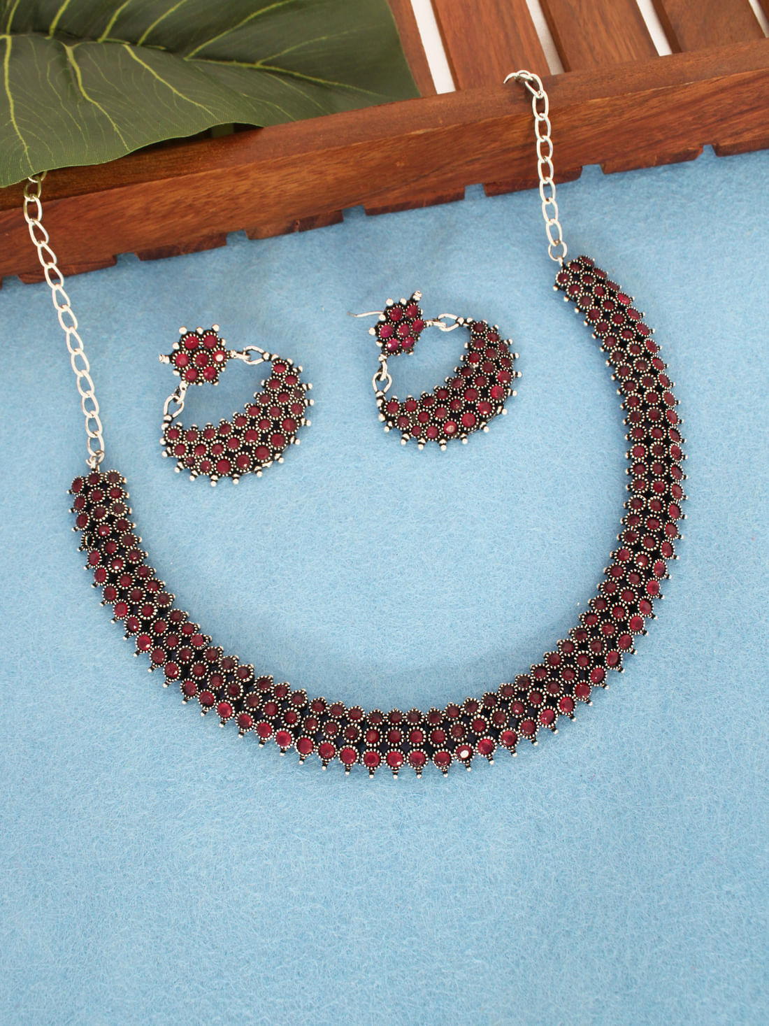 Pink Color Oxidised Necklace