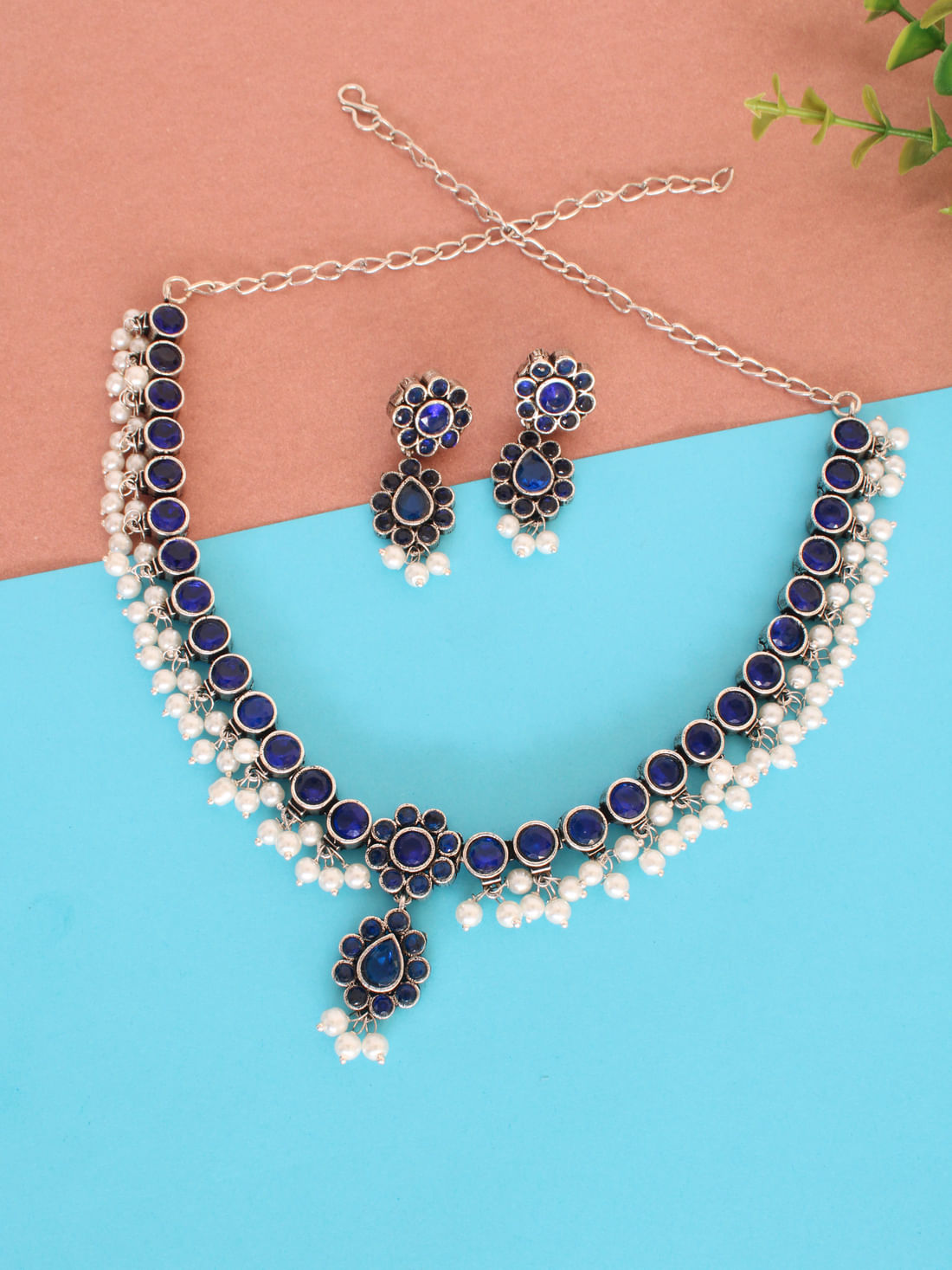 Blue Color Oxidised Necklace