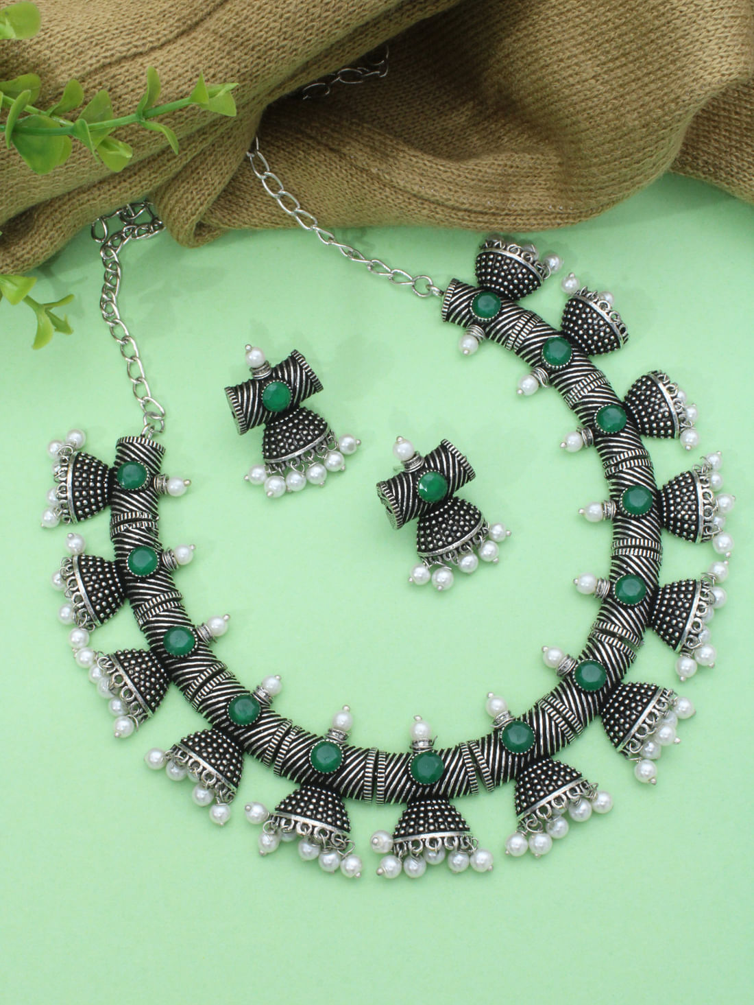 Green Color Oxidised Necklace