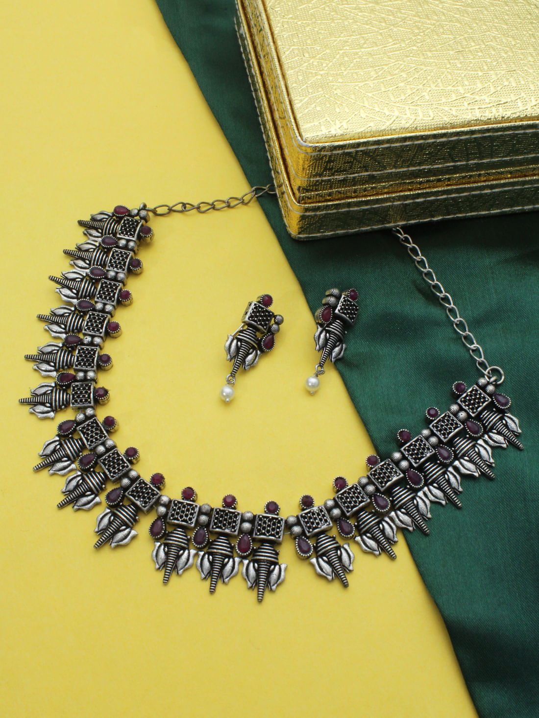 Pink Color Oxidised Necklace
