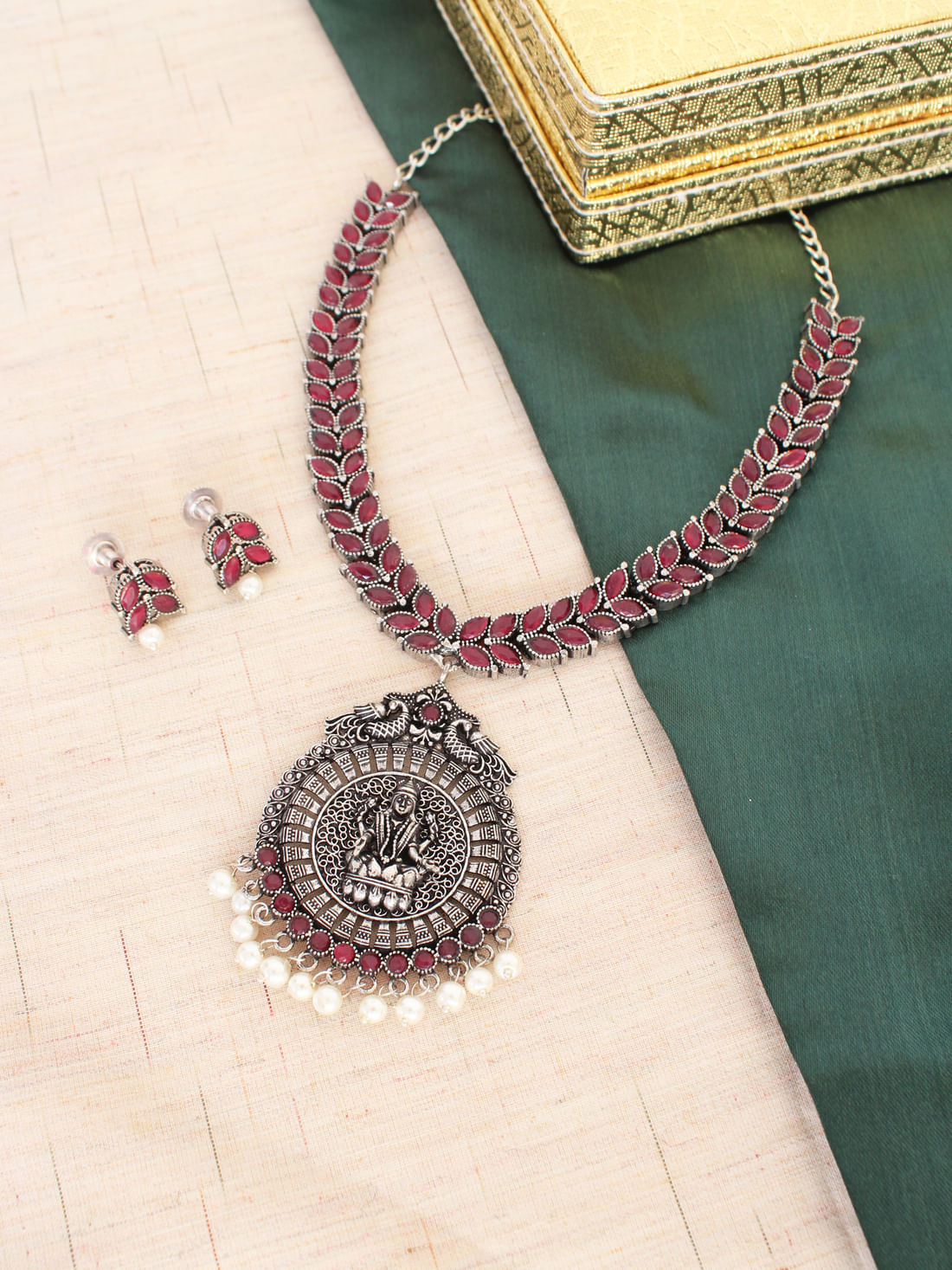 Pink Color Oxidised Necklace