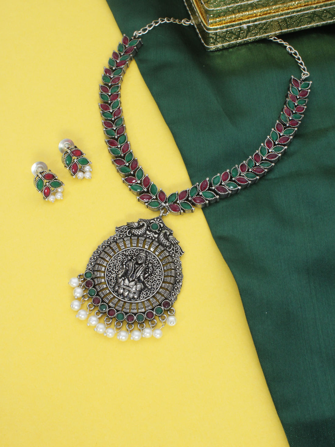 Pink/Green Color Oxidised Necklace