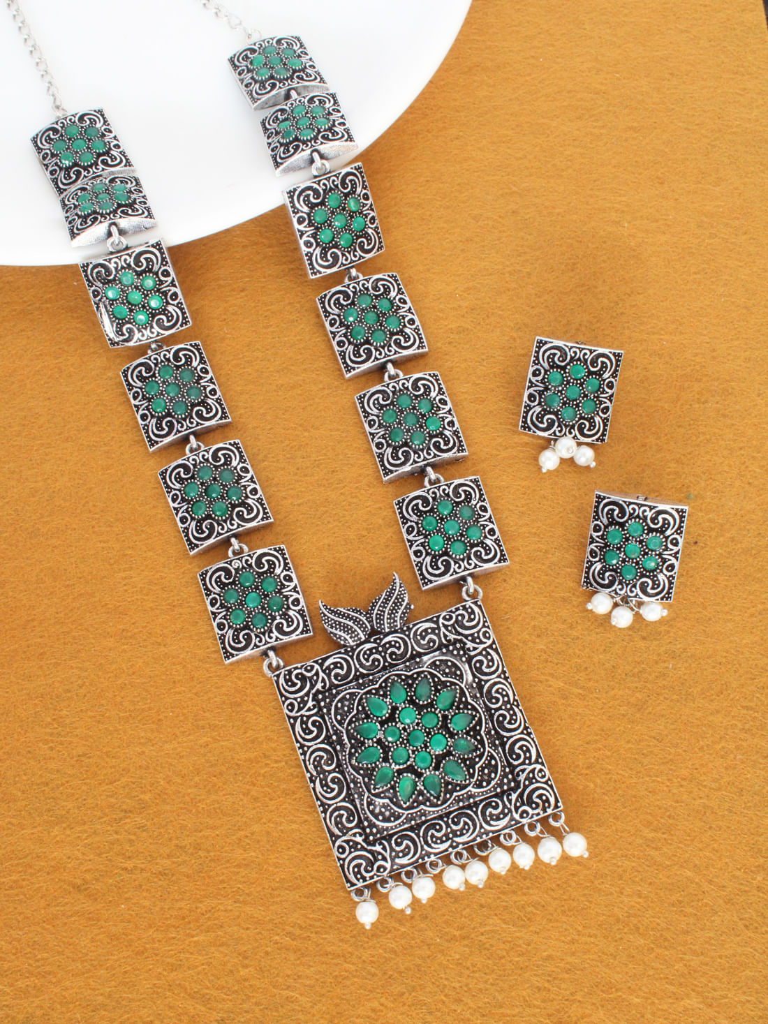 Green Color Oxidised Necklace