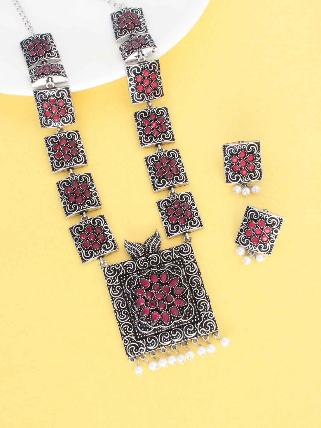 Pink Color Oxidised Necklace