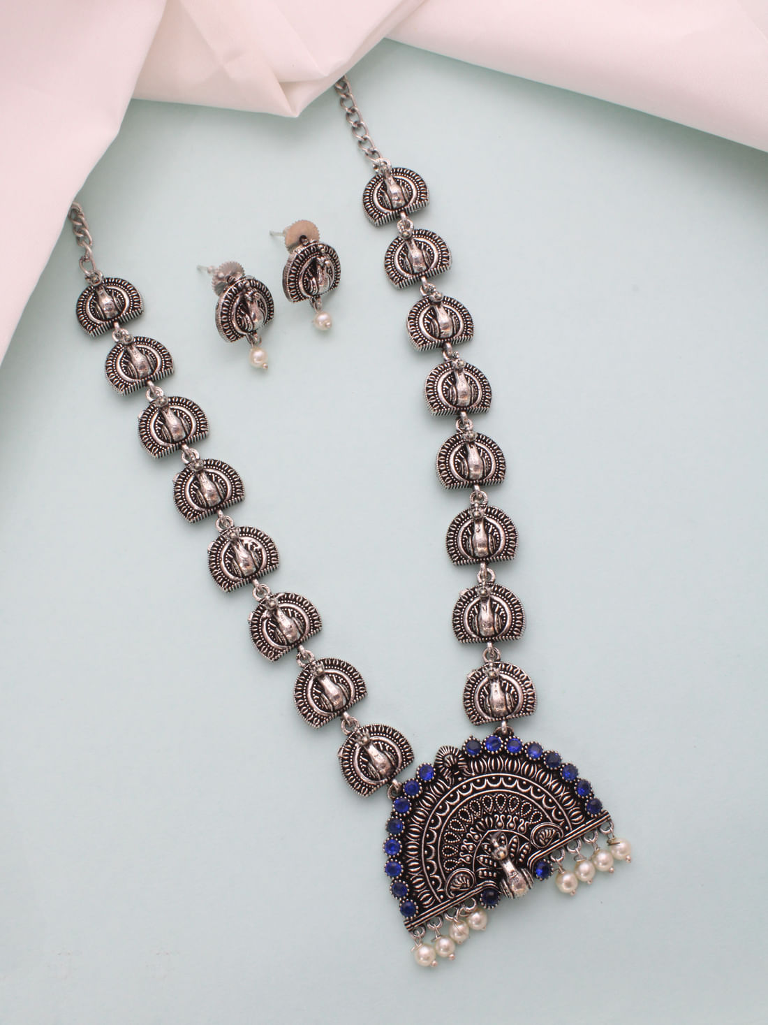 Blue Color Oxidised Necklace