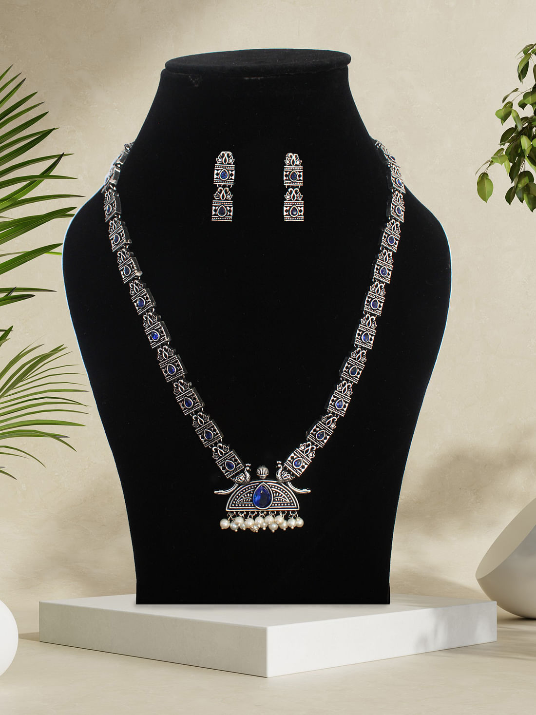 Blue Color Oxidised Necklace