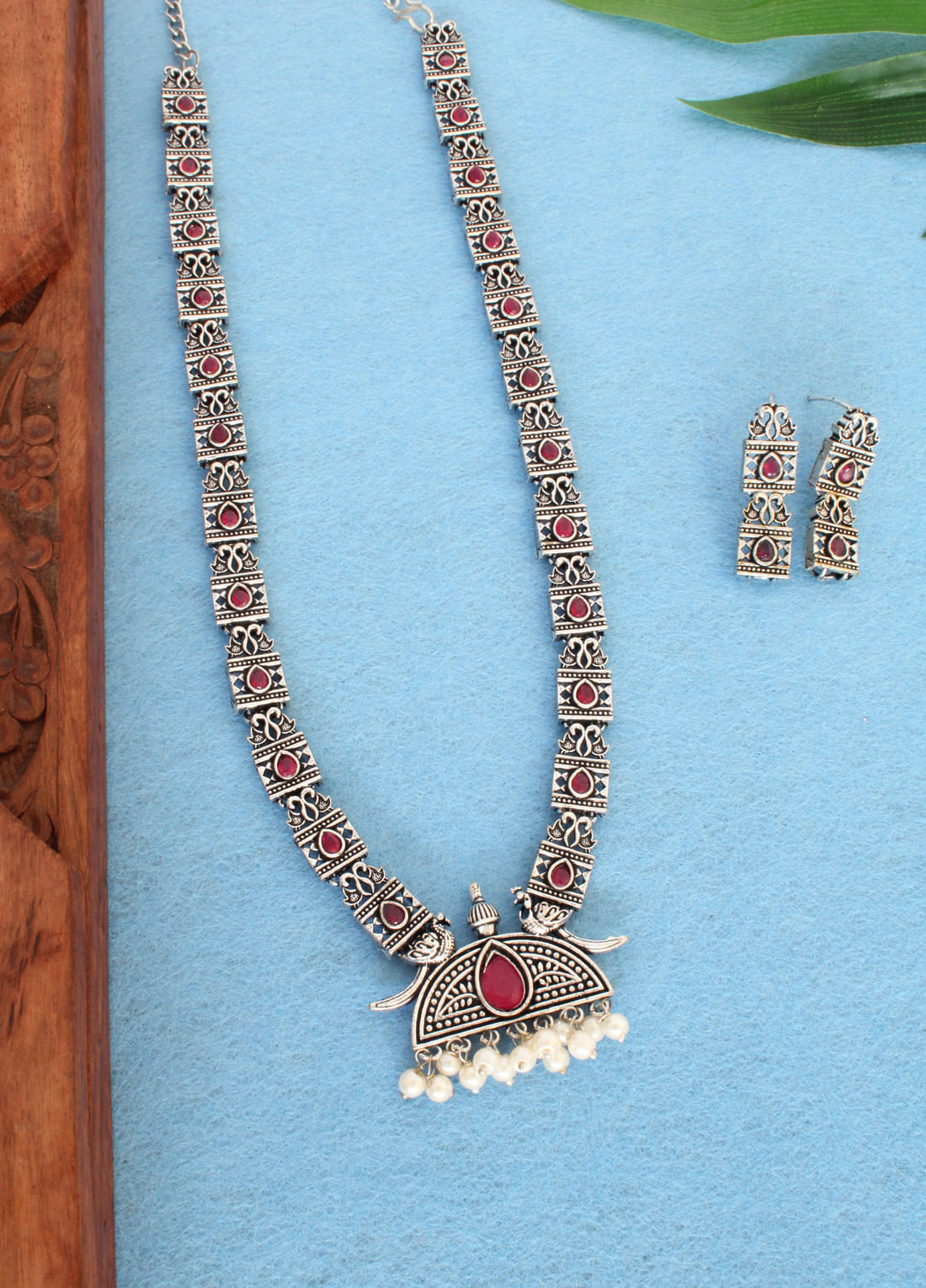 Pink Color Oxidised Necklace