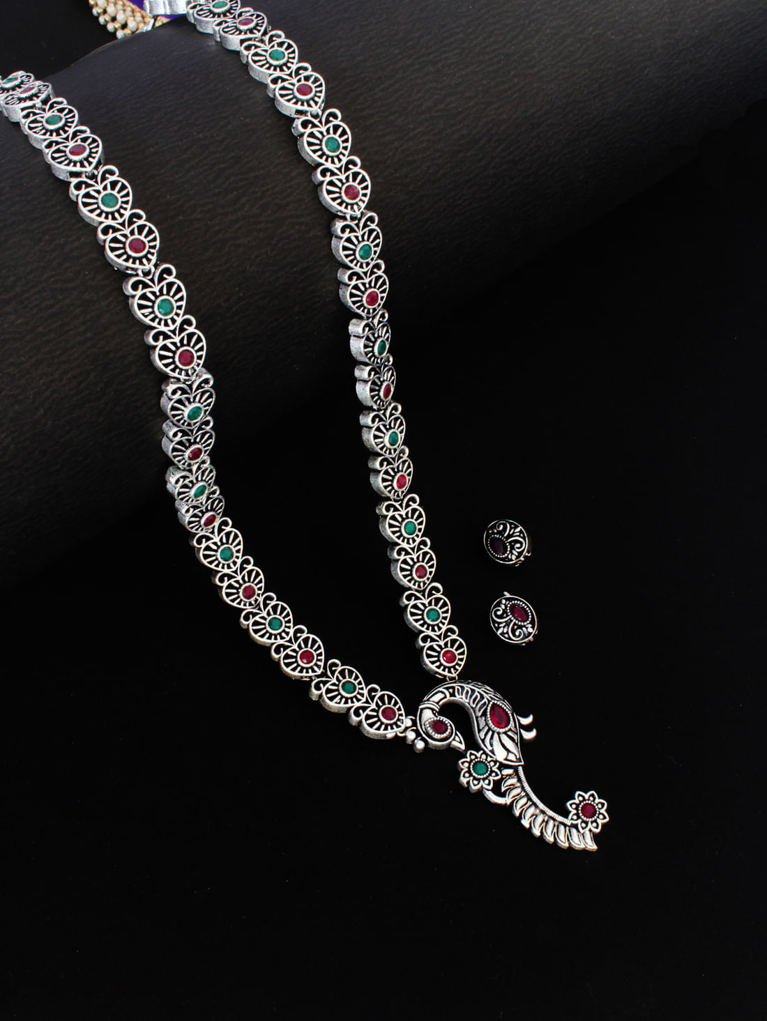 Pink/Green Color Oxidised Necklace