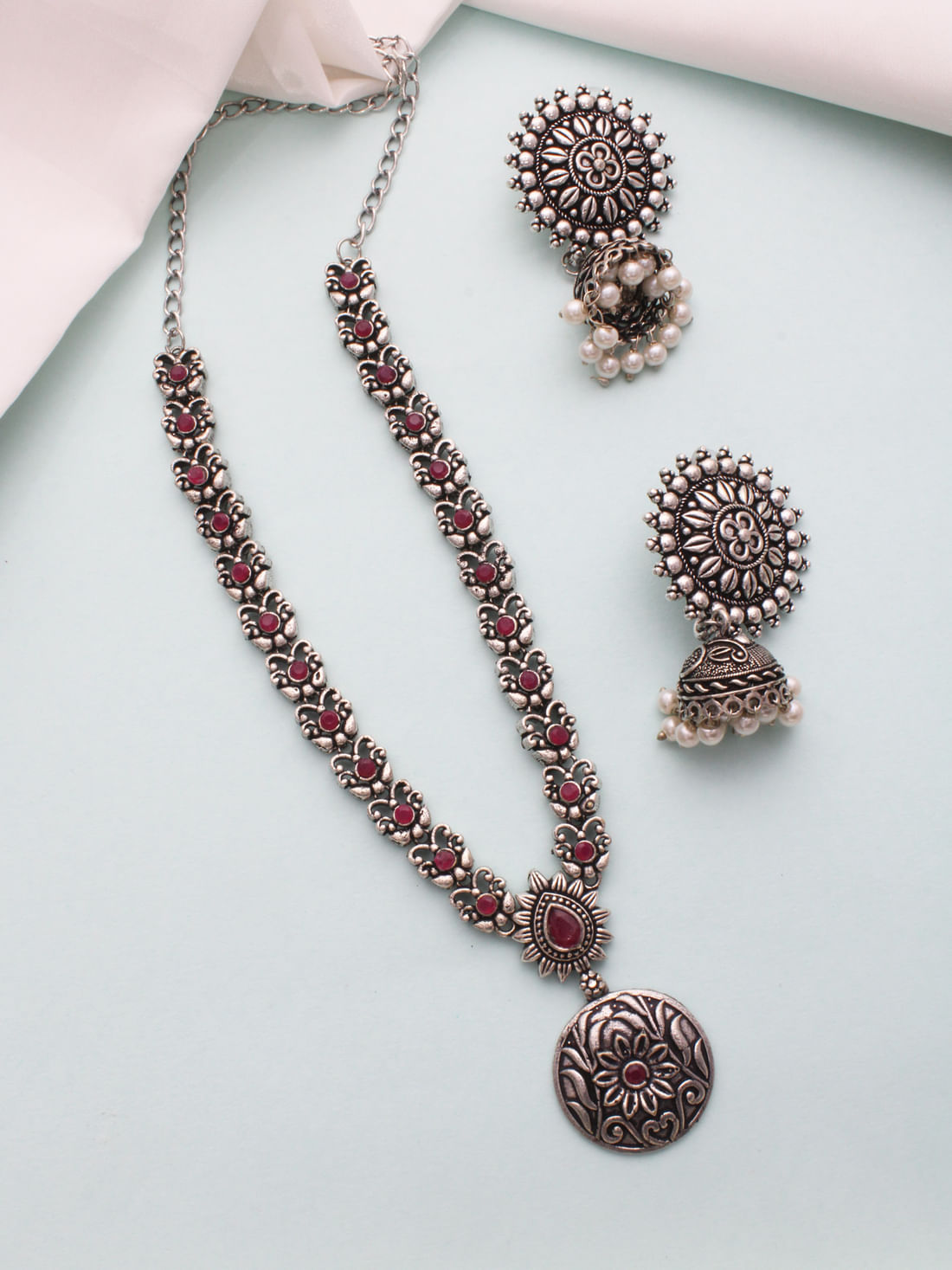 Pink Color Oxidised Necklace