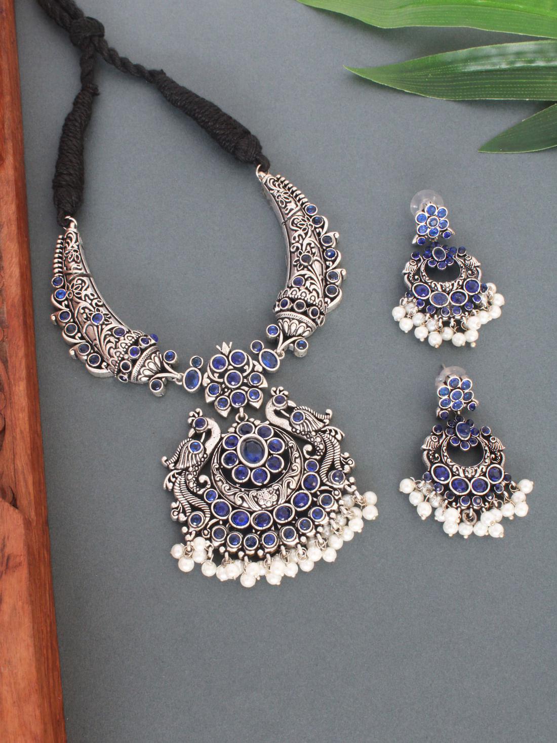 Blue Color Oxidised Necklace