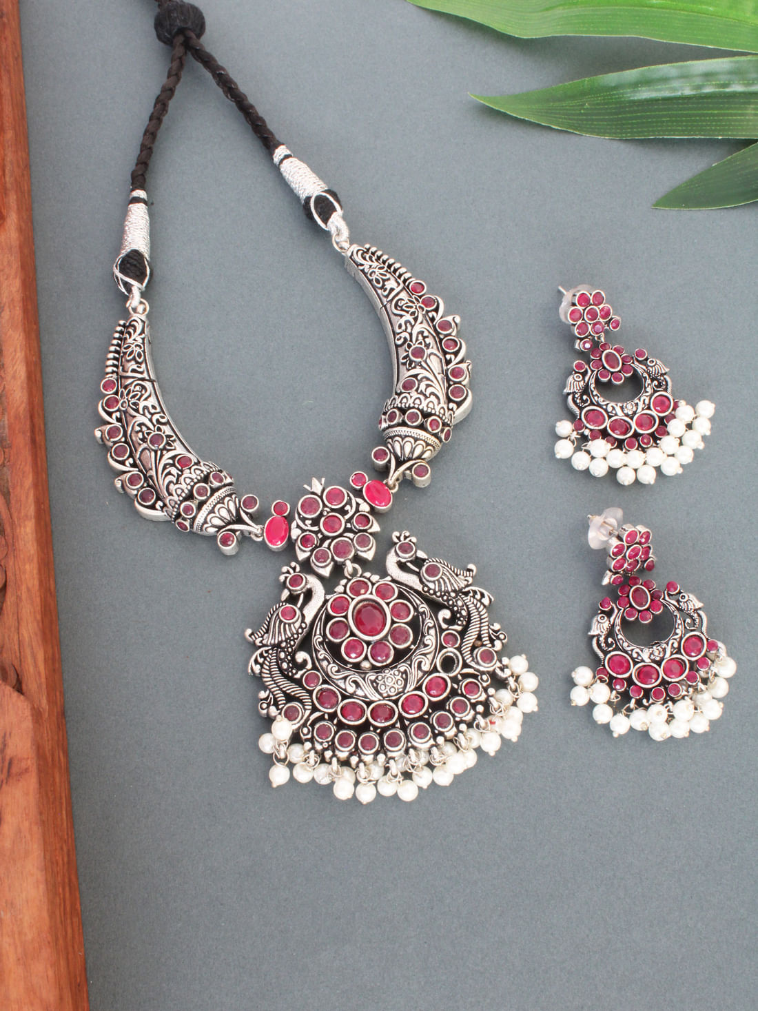 Pink Color Oxidised Necklace